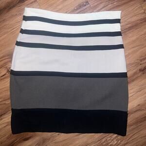 Black Gray White Striped Mini Skirt Stretchy Bodycon Pencil Skirt Size 4